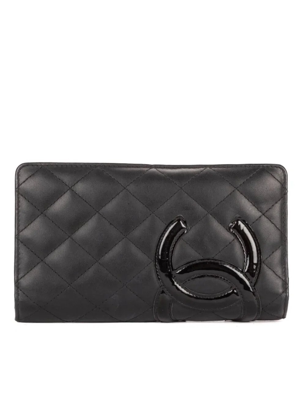 Chanel Cambon Line Long Bifold Wallet Black Pink Quilted Lambskin Leather
